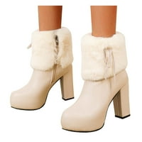 Žene Chunky High Heel Bow - Zipper Furn Ankleni čizme Ženske okrugle nožnice Čizme cipele sa cipelama sa zatvaračem Zimpene cipele sa cipelama Zimske čizme za snijeg
