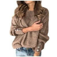 Iopqo dukseve za žene modne žene luk ovratnik čvrste dugmad rukav pleteni casual džemper topli vrh dugih
