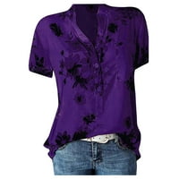 Ženski ljetni bluze V-izrez cvjetni kratki rukav Hemise vrhovi ljubičaste 3xl