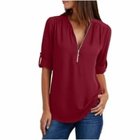 Ženske ljetne majice s dugim rukavima Zip Casual Tunic V-izrez za bluzu V-izrez vruće8sl4486865