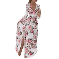 Ženska modna haljina dama Ležerna stilska odjeća s dugim rukavima V izrez Šifon Boho cvijet Svečana