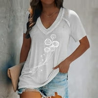 Ženska modna modna V-izrez Solid Color Printing Podeljava povremena majica na prodaju XXL White