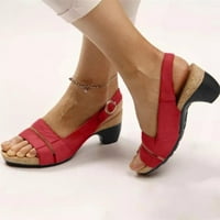 Ženske sandale za čišćenje Ljeto Ženske cipele Riblje usta Srednje guste pete Metalne kopče Žene sandale crvene 6,5