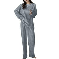 Fuzzy pidžame za žene mekano udobno dvodijelni salon odijelo od labave-fit rebraste prevelike dukseve
