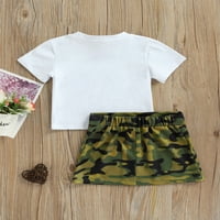 Little Girls Ljetna odjeća Pismo Ispiši majicu + Camo Print tipke za suknje