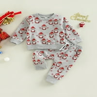Canrulo Toddler Baby Girls Božićne odjeće Dugi rukavi Santa Claus Print Tops + Hlače za crtanje postavljene 6-mjeseci
