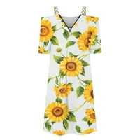 Haljine za žene cvjetni V-izrez A-line mini slobodno vrijeme kratki rukav haljina žuta m