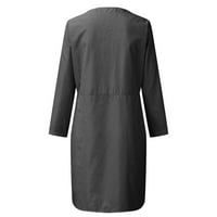 EFSTEB ženske haljine modne čvrste boje haljine s dugim rukavima Crewneck Button Cotton Posteljina haljina