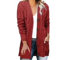 Pgeraug Cardigan za žene Ležerne džemper Duks Velika veličina labavog gumba za uvijanje Jakna Žene crvene
