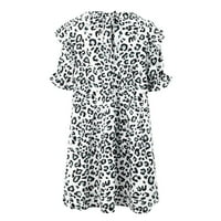 Ljetna haljina za žene ženske casual kratkih rukava Leopard Print Ruffle Lood Flowy Swing Mini tuničke