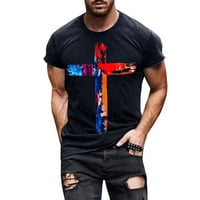 yubnlvae majice za muškarce Muška ulica modni casual križ Print okrugli vrat kratki rukav crni