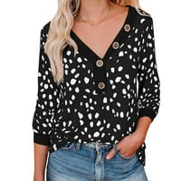 Modne bluze za žene crne poliesterne modne žene V-izrez gumbe ukras pjegava leopard tisak dukserica