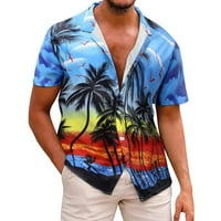 TKLpehg mens gumb niz majicu kratkih rukava Ljetni vrhovi Ležerne prilike na plaži Štampana lapela bluza Labavi majice Majice na plaži Havajska majica Plava L