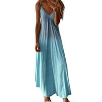 Ganfancp Plus size Ženske ljetne haljine, bez rukava V vrat Ležerne kaiševe Dugih plaže Sun Haljine,