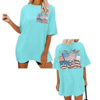Jsaierl 4. srpnja vrhovi za žene plus veličina Elegantne majice kratkih rukava Patriotska američka zastava tine majice Breezy Crew