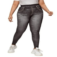 Žene prevelizirani FAU traper pant izgled tiskane plus veličine tajice Tummy Control lažni traperice