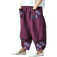 Niveer žene labave hlače elastične struke palazzo hlače u boji blok šivanja nepravilne manžetne harem
