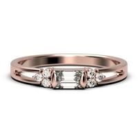 Klasični minimalistički 1. karat baguette zaručni prsten moissite, split shunk vjenčani prsten u srebru s 18k bijelim zlatnim poklonom za nju, obećavaju prsten, obljetni prsten