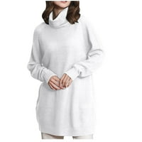 Fall Maxi haljine džemper džemper s dugim rukavima Visoko vrat Pulover džep srednje dužine haljina labava