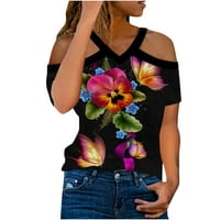 Scyoekwg majica kratkih rukava za žene cvjetni otisak Trendy Comfy casual labave ljetne grafike V-izrez