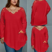 Ženski ljetni vrhovi plus veličina modna ljetna dama čipka ženske majice s dugim rukavima, casual top bluza dame top crvena 3xl