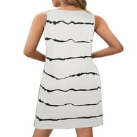 Noilla Women Midi haljina haljina bez rukava Bages Baggy Ljeto Plaže Sunduress Dame Lames Striped White