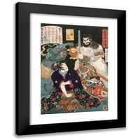 Tsukioka Yoshitoshi Crni moderni uokvireni muzej umjetnički print pod nazivom - Sangoku Taro klečeći