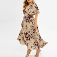 Dress Plus size za žene cvjetno tiskovine s kratkim rukavima s kratkim rukavima s kratkim rukavima Pink,