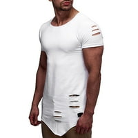 Muška vintage majica Crew Crt Crt Ripped majice kratki rukav Ljetni modni vrhovi bijeli l