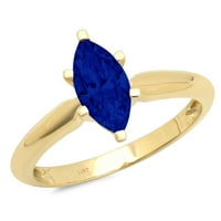 1ct Marquise Cut simulirani plavi safir 18K žuti zlatni godišnjički angažman prsten veličine 8