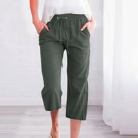 Dyegold linen Capri hlače za žene Ležerne prilike sa labavim ljetnim markanjem pamuk Capris Plus veličine džepovi sa žlijezde