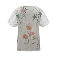 GUZOM T majice za žene - tiskane kratkih rukava elegantna bluza u obliku čipke V izrez Trendy Comfy vrhovi TEE majice Grey XL