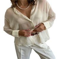 Amiliee ženska bluza, rever ovratnik dugih rukava s dugim rukavima prema dolje - proba labave košulje za dame