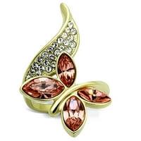 Ženski zlatni leptir prsten od nehrđajućeg čelika Anillo Color Oro para mujer ninas acero inoksidljivo sa gornjim kristalom u svjetlu breskve Helah