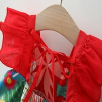 Proljetne haljine za djevojčice bez rukava cvjetni print Ruched odijelo 3y casual haljina crvena 6m-12m