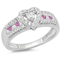 DazzlingRock kolekcija 10k okrugli rez ružičasti safir i bijeli dijamantski ženski prsten za uključivanje srca, bijelo zlato, veličina 8.5