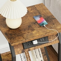 Završni stol sa stanicom za punjenje, siva bočna tablica sa USB portovima i otvorima male polica za knjige u dnevnom boravku i spavaćoj sobi, drveno čvrst kauč noćni ormarić