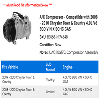 C kompresor - kompatibilan sa - Chrysler Town & Country 4.0L V EGQ VIN Sohc Gas 2009