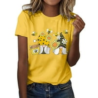 Ženski vrhovi ženske modne ležerne festival za medeni pčelinje tiskani okrugli vrat kratkih rukava bluza žuti s