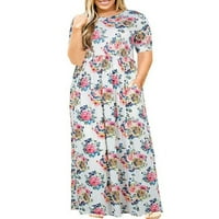 UUBLIK Ljetne haljine za žene plus veličine okrugli vrat kratki rukav cvjetni ispisani labavi maxi haljina s džepovima