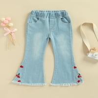Calsunbaby Kids Deir Girls Traper Hlače Cherry vezeni elastični pojas za strukne traperice sa džepovima Plava 18-mjeseci