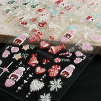 Sunnymall dugotrajne naljepnice za nokte 5D umjetnička naljepnica Božićne svečane pahulje Slatko medved