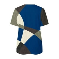 Fartey casual bluza za žene labave geometrijske boje blok tiskane majice zatvarajući V izrez kratkih