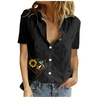 Ženski ljetni gumb dolje košulje pamučne posteljine kratkih rukava lagana bluza vrhovi cvjetni print