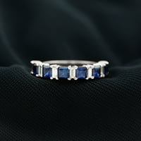 Laboratorija je stvorila plavu safir na pola vječne prsten s dijamantom za žene - CT, srebrna srebra,