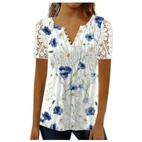 GUZOM WOMENS Ljetni vrhovi - Trendi čipke T majice Solid V izrez Kratki rukav Elegantna čipka bluza