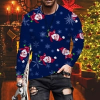 Penkaiy muški rukav okrugli vrat Božićni print modna casual bluza dugi rukav dugi rukavi labavi fit kratki rukav džepni majica plava na caringu