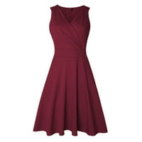 Polo haljine za žene Žene Ljeto Ležerne prilike bez rukava V izrez Čvrsta srednje haljine Labava haljina Ljetna haljina Clear Red M