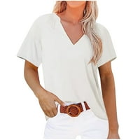 Pejock Womens prevelizirane T majice kratki rukav čvrsti V-izrez V-izrez Labavi majice Ljetna casual majica bluza bijela xxl