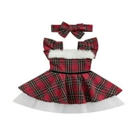 Canrulo Toddler Baby Girginje Božićne odjeće ruffless plairani bez rukava Print haljine sa trakom za glavu Xmas Princess Tutu Haljina crvena 18- mjeseci